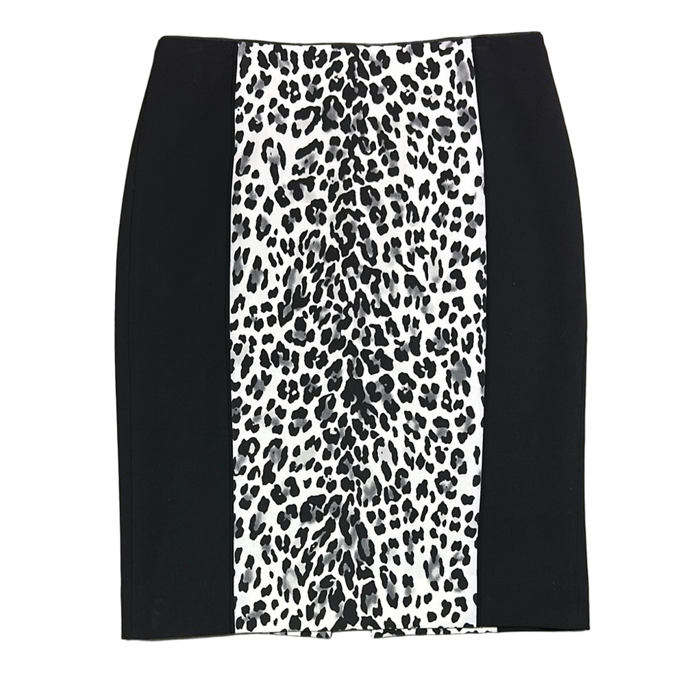 White House Black Market Black Leopard Print Color Block Pencil Skirt Size 10